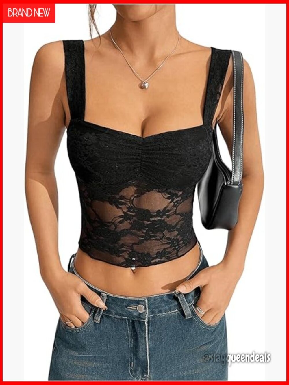 Y2K Lace Tank Top Sweetheart Neck Ruched Sheer Crop Top Sleeveless